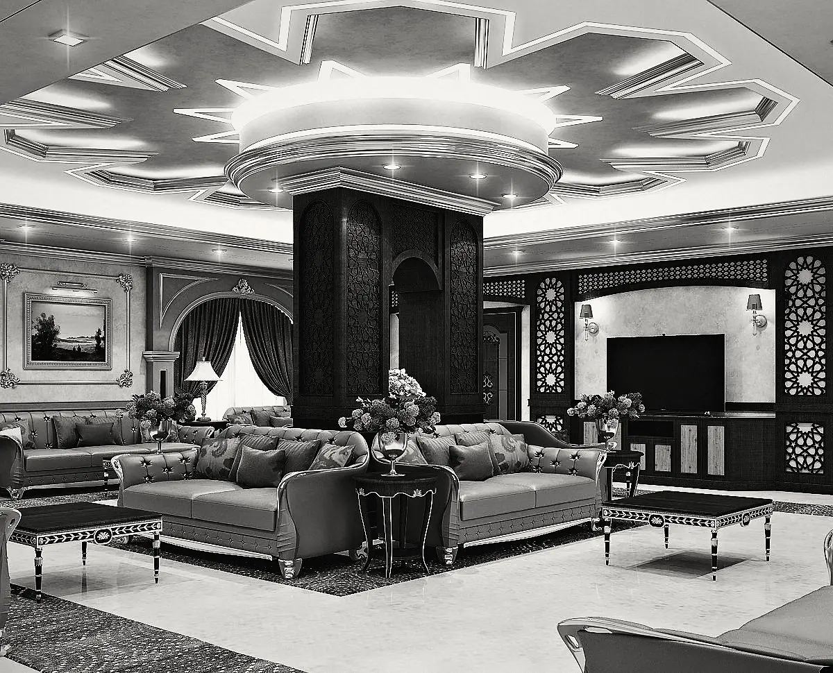 The majlis: a star-shaped ceiling around a central column.